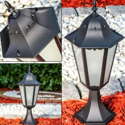 Luminaires Rustiques-hofstein Borne lumineuse Hongkong Frost Noir, 1 lumière