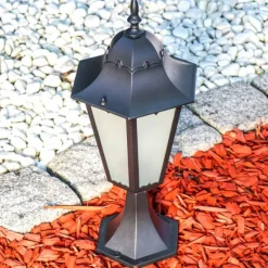 Luminaires Rustiques-hofstein Borne lumineuse Hongkong Frost Noir, 1 lumière