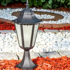 Luminaires Rustiques-hofstein Borne lumineuse Hongkong Frost Noir, 1 lumière