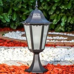 Luminaires Rustiques-hofstein Borne lumineuse Hongkong Frost Noir, 1 lumière