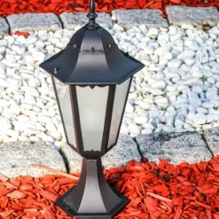 Luminaires Rustiques-hofstein Borne lumineuse Hongkong Frost Noir, 1 lumière