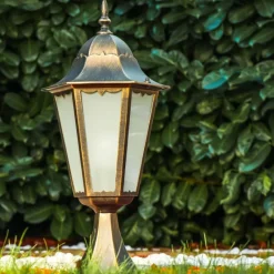 Luminaires Rustiques-hofstein Borne lumineuse Hongkong Frost Bronze, Or, 1 lumière