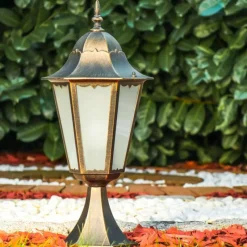 Luminaires Rustiques-hofstein Borne lumineuse Hongkong Frost Bronze, Or, 1 lumière