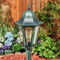 Luminaires Rustiques-hofstein Borne lumineuse Hongkong Vert, Noir, 1 lumière