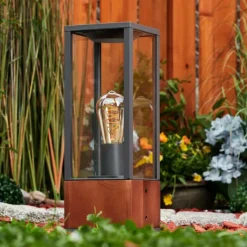 Lampes En Bois-hofstein Borne lumineuse Kiwalik Bois foncé, Noir, 1 lumière