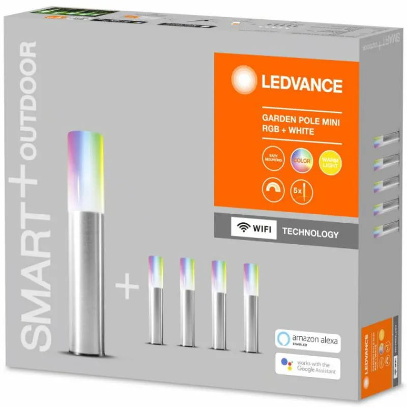 Luminaires Ledvance Borne lumineuse LEDVANCE GARDEN POLE Acier inoxydable, 1 lumière, Changeur de couleurs