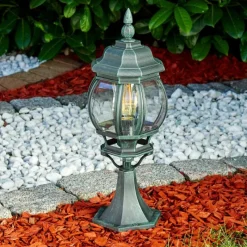 Luminaires Rustiques-hofstein Borne lumineuse Lentua Vert, Noir, 1 lumière