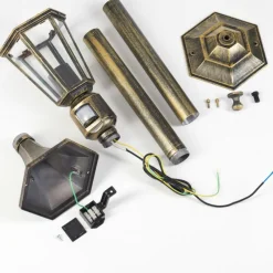 Luminaires Rustiques-hofstein Borne lumineuse Loria Brun, Or, Noir, 1 lumière, Détecteur de mouvement