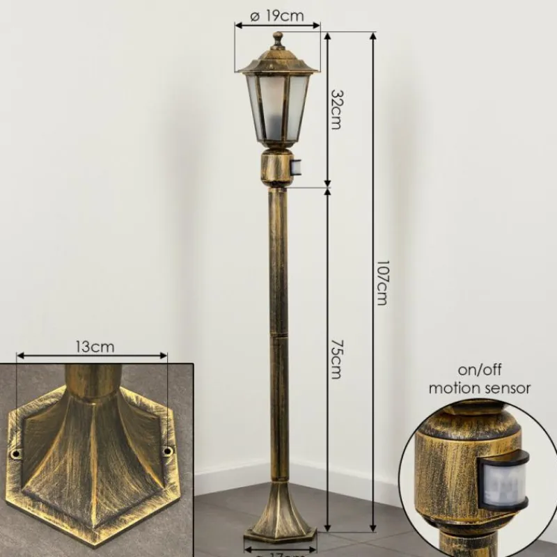 Luminaires Rustiques-hofstein Borne lumineuse Loria Brun, Or, Noir, 1 lumière, Détecteur de mouvement