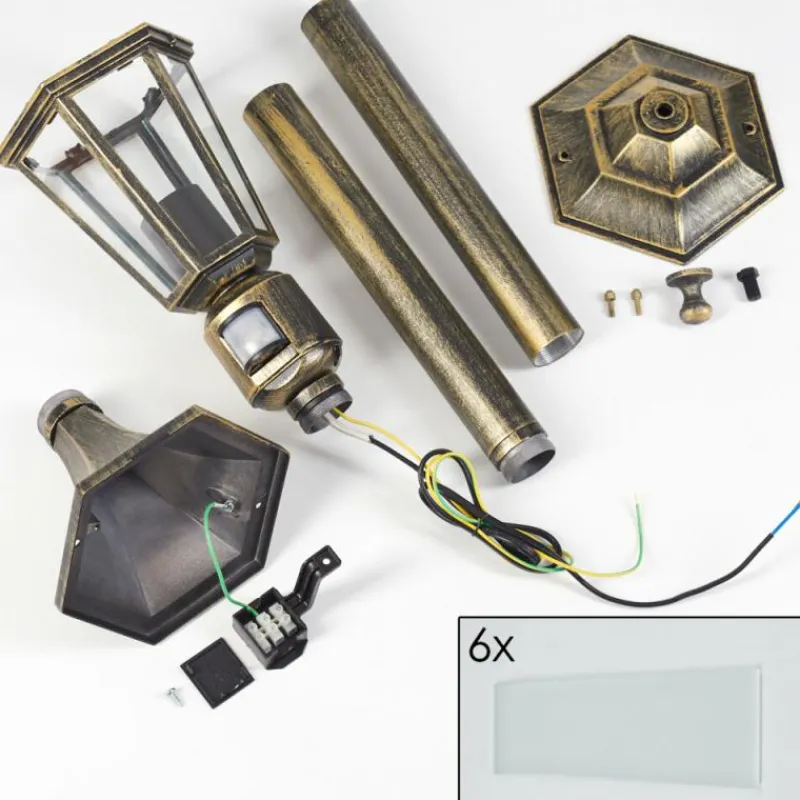 Luminaires Rustiques-hofstein Borne lumineuse Loria Brun, Or, Noir, 1 lumière, Détecteur de mouvement