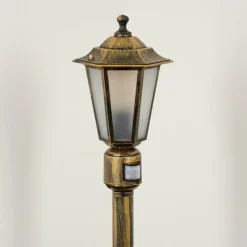 Luminaires Rustiques-hofstein Borne lumineuse Loria Brun, Or, Noir, 1 lumière, Détecteur de mouvement