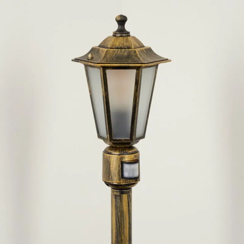 Luminaires Rustiques-hofstein Borne lumineuse Loria Brun, Or, Noir, 1 lumière, Détecteur de mouvement