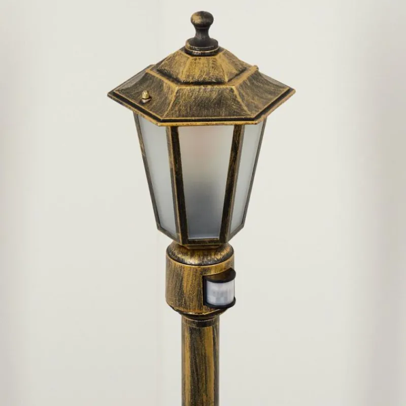 Luminaires Rustiques-hofstein Borne lumineuse Loria Brun, Or, Noir, 1 lumière, Détecteur de mouvement