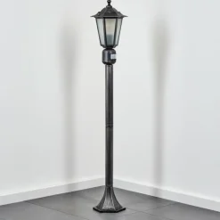 Luminaires Rustiques-hofstein Borne lumineuse Loria Noir, Argenté, 1 lumière, Détecteur de mouvement