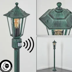 Luminaires Rustiques-hofstein Borne lumineuse Loria Vert, Noir, 1 lumière, Détecteur de mouvement
