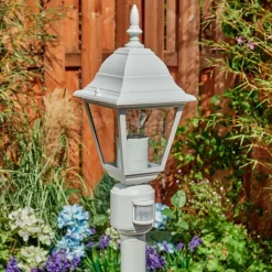 Luminaires Rustiques-hofstein Borne lumineuse Naofe Blanc, 1 lumière, Détecteur de mouvement