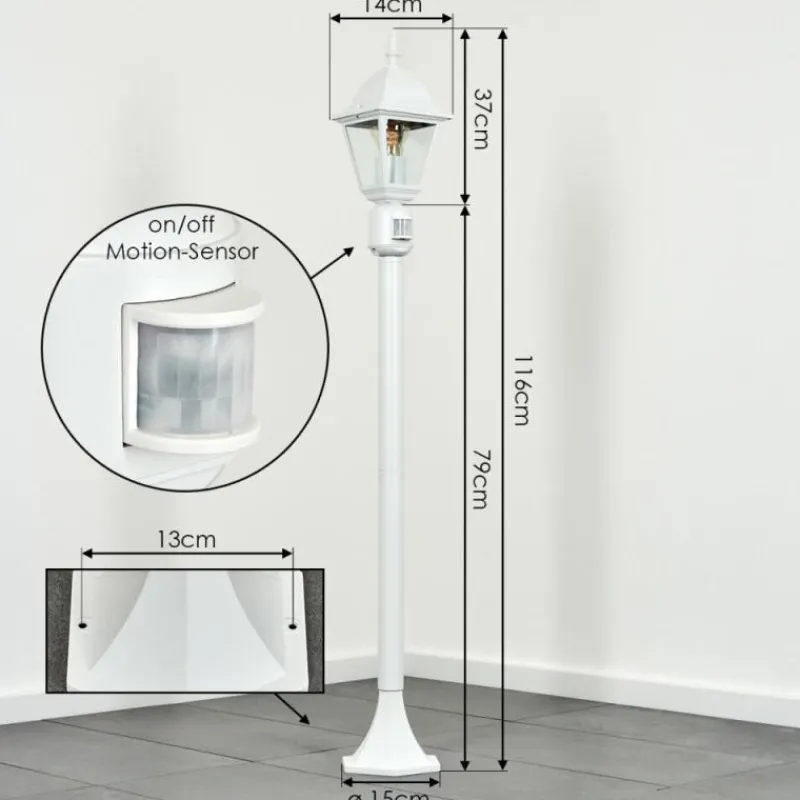 Luminaires Rustiques-hofstein Borne lumineuse Naofe Blanc, 1 lumière, Détecteur de mouvement