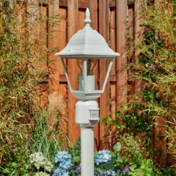 Luminaires Rustiques-hofstein Borne lumineuse Naofe Blanc, 1 lumière, Détecteur de mouvement