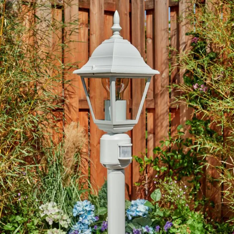 Luminaires Rustiques-hofstein Borne lumineuse Naofe Blanc, 1 lumière, Détecteur de mouvement