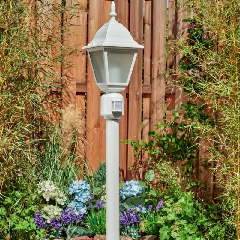 Luminaires Rustiques-hofstein Borne lumineuse Naofe Blanc, 1 lumière, Détecteur de mouvement