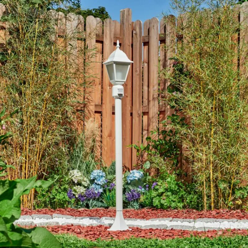 Luminaires Rustiques-hofstein Borne lumineuse Naofe Blanc, 1 lumière, Détecteur de mouvement