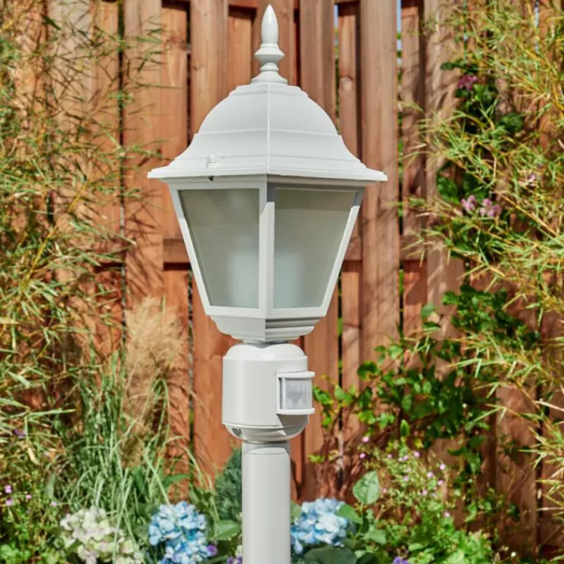Luminaires Rustiques-hofstein Borne lumineuse Naofe Blanc, 1 lumière, Détecteur de mouvement