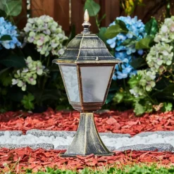 Luminaires Rustiques-hofstein Borne lumineuse Naofe Brun, Or, 1 lumière