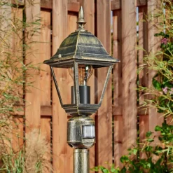 Luminaires Rustiques-hofstein Borne lumineuse Naofe Or, Noir, 1 lumière, Détecteur de mouvement