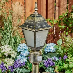 Luminaires Rustiques-hofstein Borne lumineuse Naofe Or, Noir, 1 lumière, Détecteur de mouvement