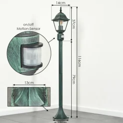 Luminaires Rustiques-hofstein Borne lumineuse Naofe Vert, Noir, 1 lumière, Détecteur de mouvement