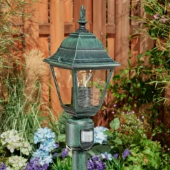 Luminaires Rustiques-hofstein Borne lumineuse Naofe Vert, Noir, 1 lumière, Détecteur de mouvement