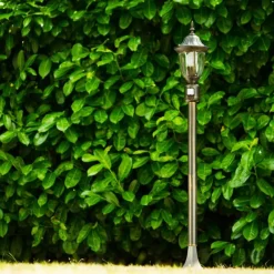 Luminaires Rustiques-hofstein Borne lumineuse Ribadeo Noir doré, 1 lumière, Détecteur de mouvement