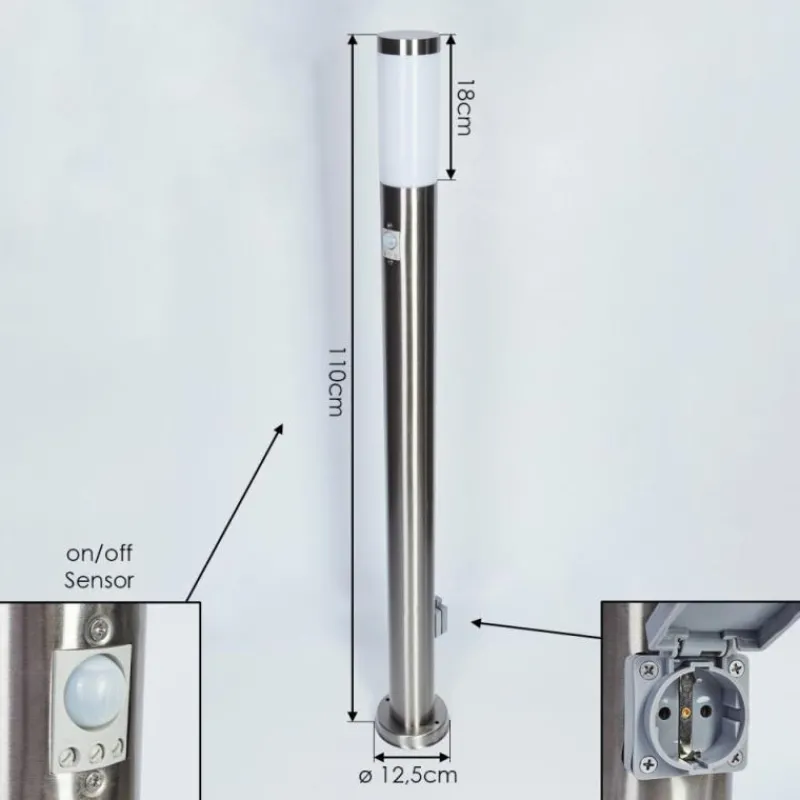 hofstein Borne lumineuse Sessa Nickel mat, 1 lumière, Détecteur de mouvement