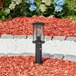 Suspension Verre Fumé-hofstein Borne lumineuse Sumalao Noir, 1 lumière, Détecteur de mouvement