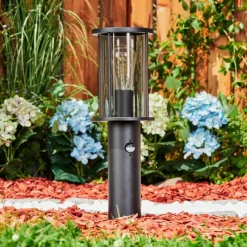 Suspension Verre Fumé-hofstein Borne lumineuse Sumalao Noir, 1 lumière, Détecteur de mouvement