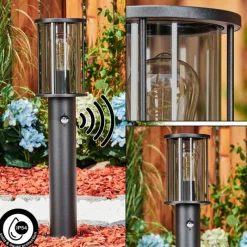 Suspension Verre Fumé-hofstein Borne lumineuse Sumalao Noir, 1 lumière, Détecteur de mouvement