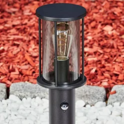 Suspension Verre Fumé-hofstein Borne lumineuse Sumalao Noir, 1 lumière, Détecteur de mouvement