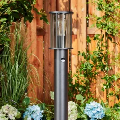 Suspension Verre Fumé-hofstein Borne lumineuse Sumalao Noir, 1 lumière, Détecteur de mouvement