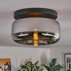 Suspension Verre Fumé-hofstein Boza Plafonnier, Boule lumineuse Chrome, Fumé, 1 lumière