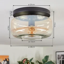 hofstein Boza Plafonnier, Boule lumineuse Ambre, Clair, 1 lumière