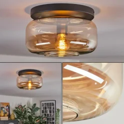 hofstein Boza Plafonnier, Boule lumineuse Ambre, 1 lumière