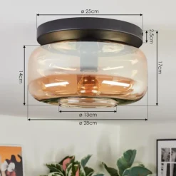 hofstein Boza Plafonnier, Boule lumineuse Ambre, 1 lumière