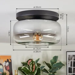 hofstein Boza Plafonnier, Boule lumineuse Clair, Fumé, 1 lumière