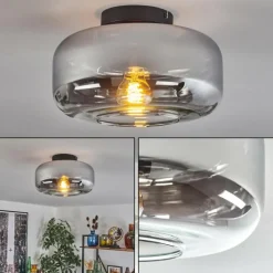 hofstein Boza Plafonnier Chrome, Clair, Fumé, 1 lumière