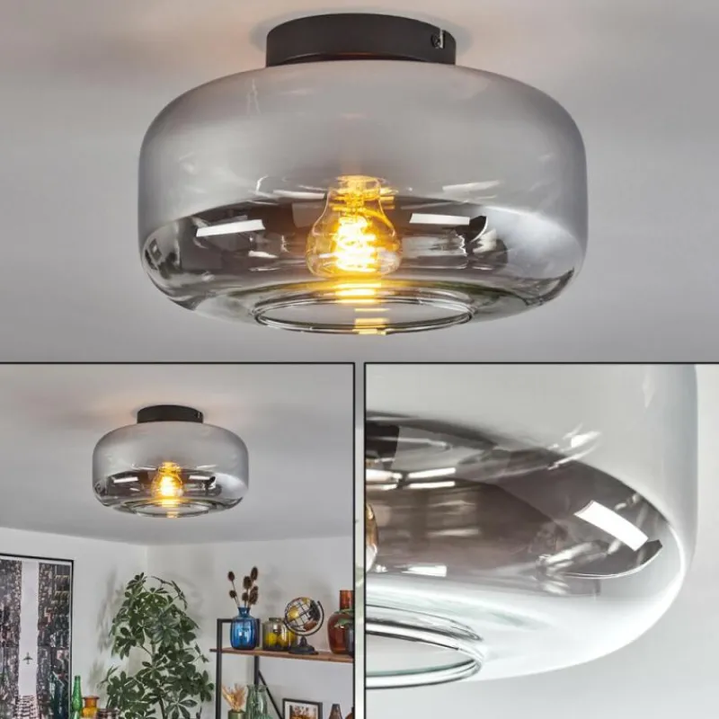 hofstein Boza Plafonnier Chrome, Clair, Fumé, 1 lumière