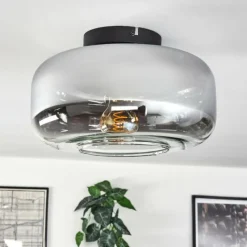 hofstein Boza Plafonnier Chrome, Clair, Fumé, 1 lumière