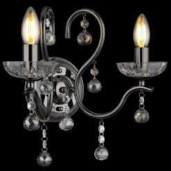 Suspension Verre Fumé-Luminaires Globo Lighting Camila Applique murale Chrome, Noir, 2 lumières