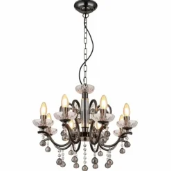 Suspension Verre Fumé-Luminaires Globo Lighting Camila Lustre Chrome, Noir, 8 lumières