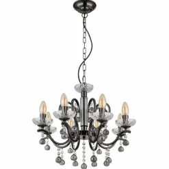 Suspension Verre Fumé-Luminaires Globo Lighting Camila Lustre Chrome, Noir, 8 lumières