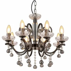 Suspension Verre Fumé-Luminaires Globo Lighting Camila Lustre Chrome, Noir, 8 lumières